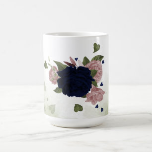 pink and navy blue flowers greenery coffee mug
