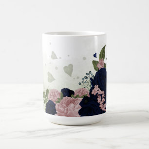 pink and navy blue flowers greenery coffee mug