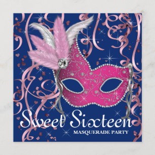 Pink and Navy Blue Sweet Sixteen Party Invitation