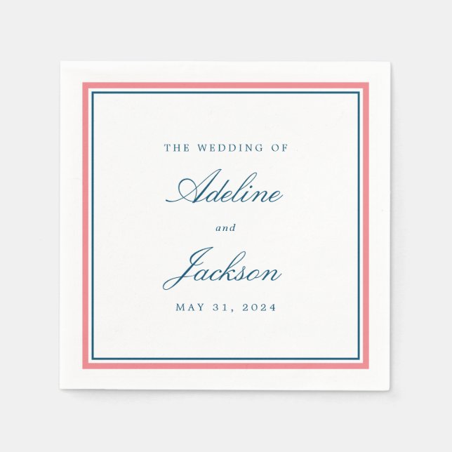 Pink and Navy Border Classic Traditional Wedding Napkin (Front)