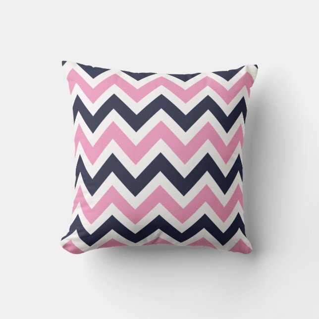 Pink and Navy Chevron Cushion (Front)