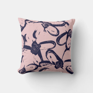 Pink and Navy Floral brush strokes seamless patter Cushion