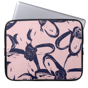 Pink and Navy Floral brush strokes seamless patter Laptop Sleeve
