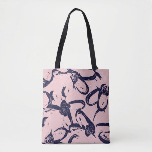 Pink and Navy Floral brush strokes seamless patter Tote Bag