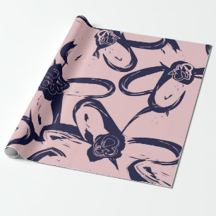 Pink and Navy Floral brush strokes seamless patter Wrapping Paper