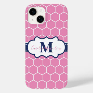 Pink and Navy Monogram Geometric Pattern Case-Mate iPhone 14 Case