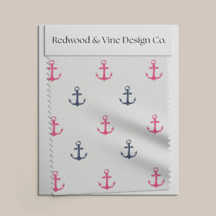 Pink and Navy Nautical Anchor Print Fabric