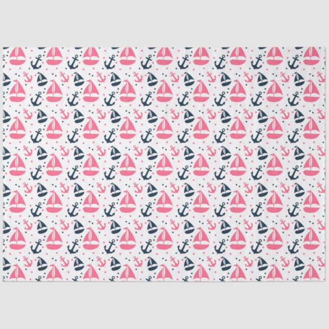 Pink and Navy Nautical Series Design 13 Tissue Paper (Front)
