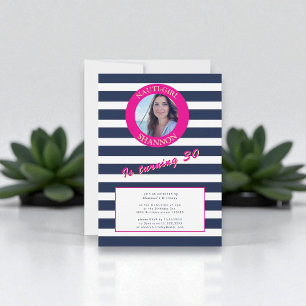 Pink and Navy Nautical Stripes Birthday Party Invitation