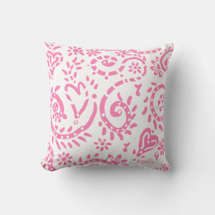 Pink and navy pip pillow