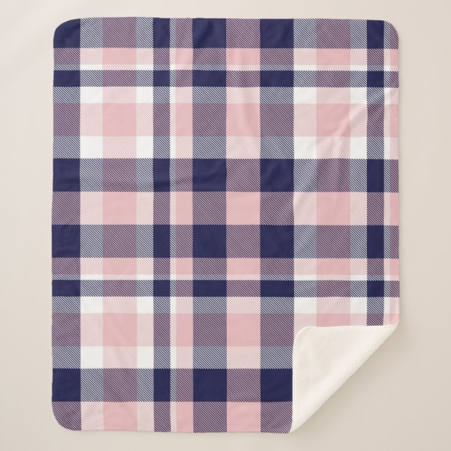 Pink and navy Plaid,  checkered,  tartan seamless  Sherpa Blanket (Front)
