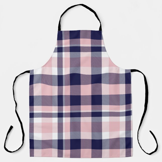 Pink and navy Plaid,  chequered,  tartan seamless  Apron (Front)