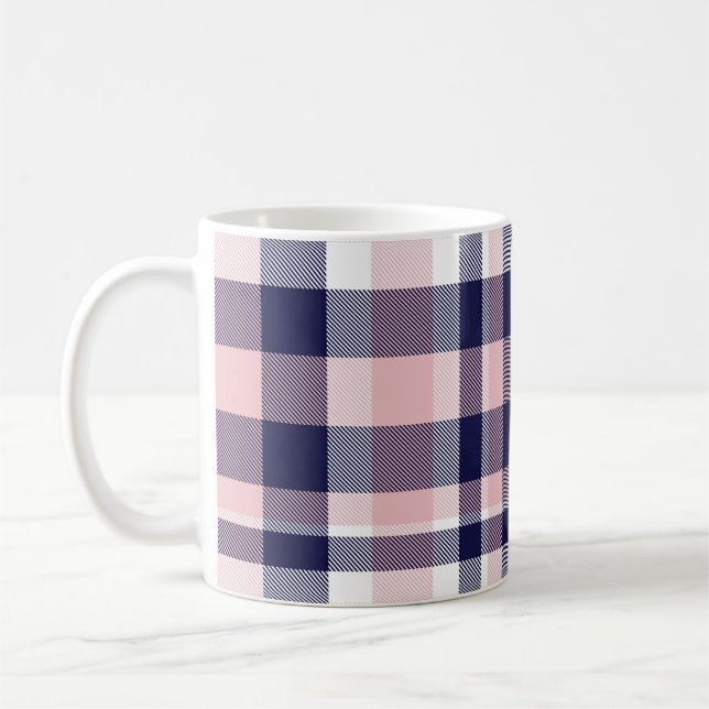 Pink and navy Plaid,  chequered,  tartan seamless  Coffee Mug (Left)