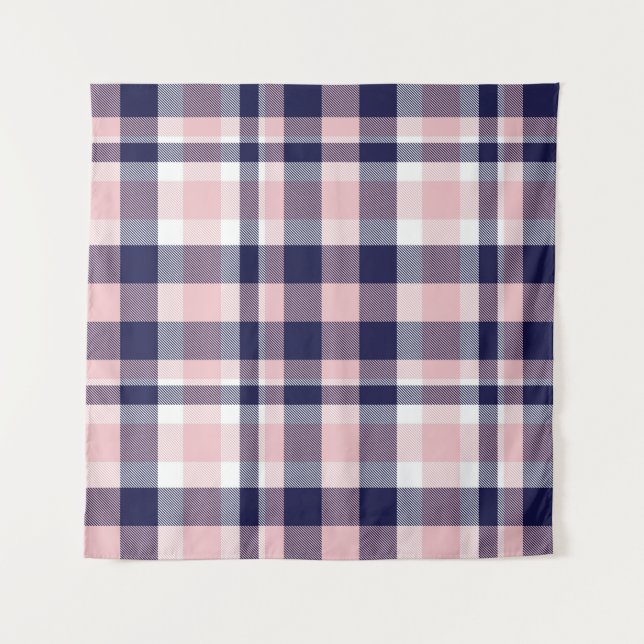 Pink and navy Plaid,  chequered,  tartan seamless  Tapestry (Front)