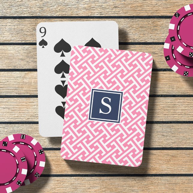 Pink and Navy Preppy Pattern Monogram Playing Cards (Creator Uploaded)