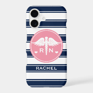 PINK AND NAVY STRIPE CADUCEUS NURSE RN