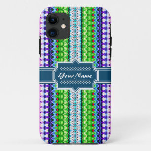 Pink and Navy Tribal Ikat Chevron Personalized iPhone 11 Case