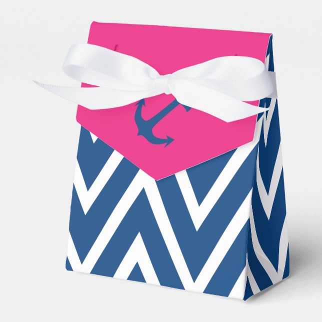 Pink and Navy Zigzag & Nautical Anchor Favour Box (Front Side)