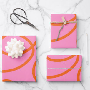 Pink And Orange Abstract Lines Brush Strokes Wrapping Paper Sheet