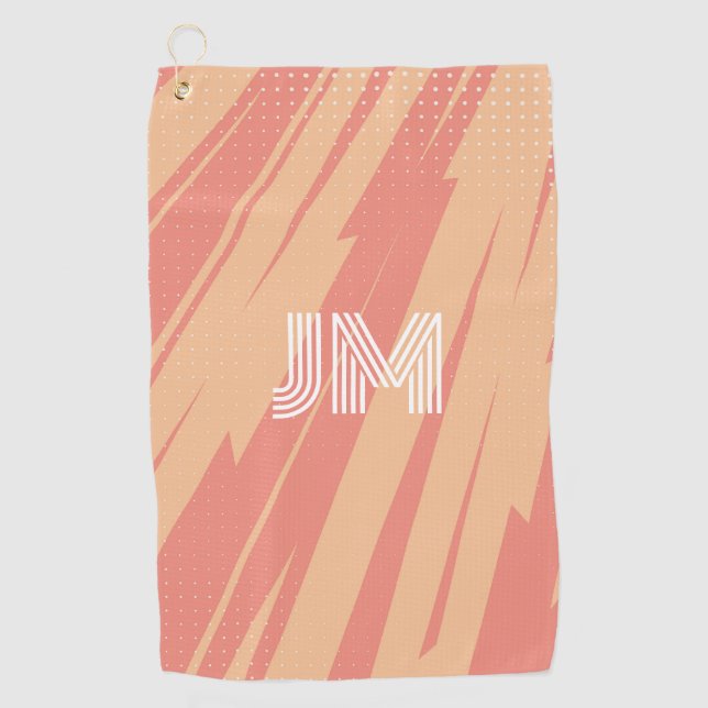 Pink and orange abstract retro design golf towel (Front)