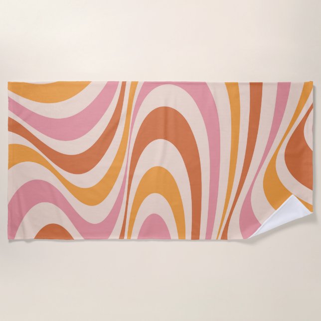 Pink and orange abstract swirl design beach towel (Front)
