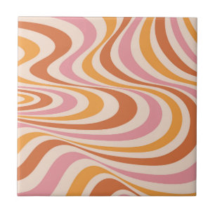 Pink and orange abstract swirl design ceramic tile