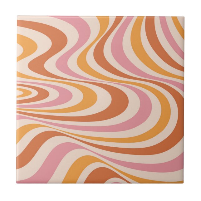 Pink and orange abstract swirl design ceramic tile (Front)