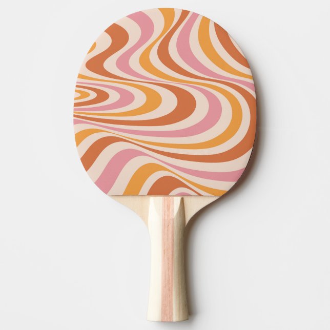 Pink and orange abstract swirl design ping pong paddle (Front)