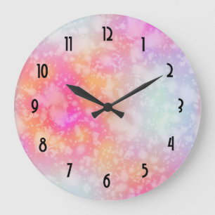 Pink and Orange Abstract Watercolor Background Large Clock