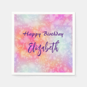 Pink and Orange Abstract Watercolor Birthday Napkin