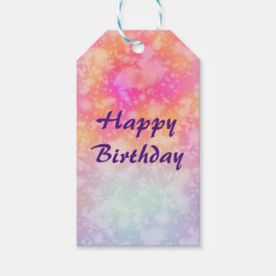 Pink and Orange Abstract Watercolor Happy Birthday Gift Tags