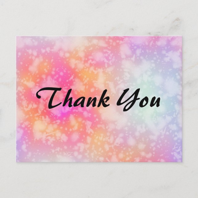 Pink and Orange Abstract Watercolor Thank You Postcard (Front)