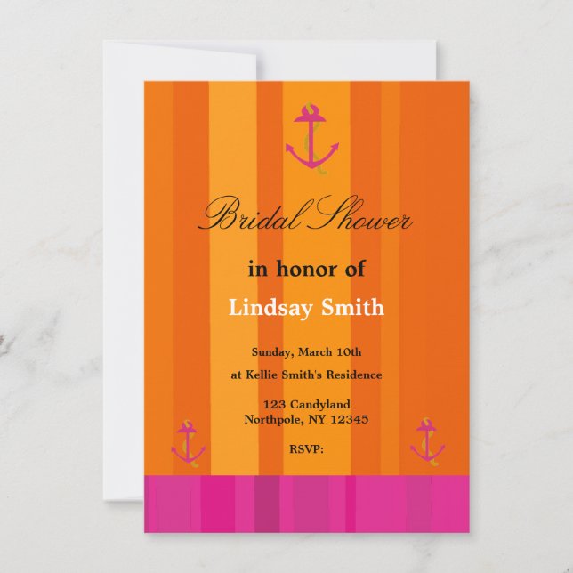 Pink and Orange Anchor Bridal Shower Invitation (Front)