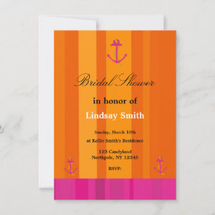 Pink and Orange Anchor Bridal Shower Invitation