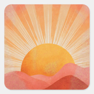 Pink and Orange Boho Sunrise Square Sticker