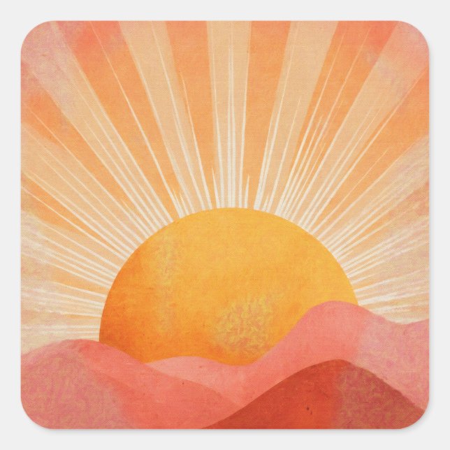 Pink and Orange Boho Sunrise Square Sticker (Front)
