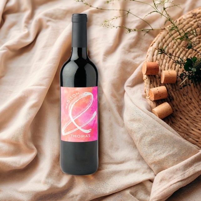 Pink and Orange Bold Minimalist Modern Wedding Wine Label (Creator Uploaded)