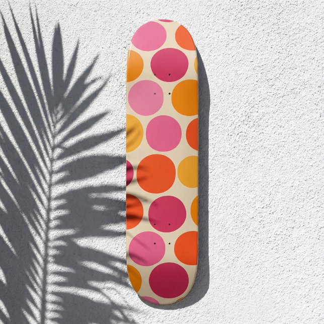 Pink and Orange Bold Retro Inspired Polka Dot Skateboard (Creator Uploaded)