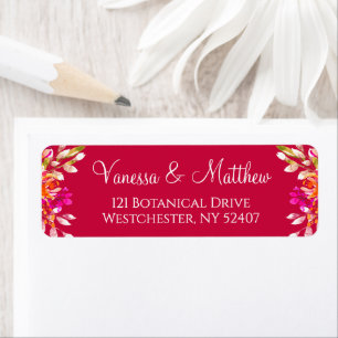 Pink and Orange Botanical Wedding Return Address Label