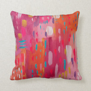 Pink and Orange Brush Marks Abstract Cushion