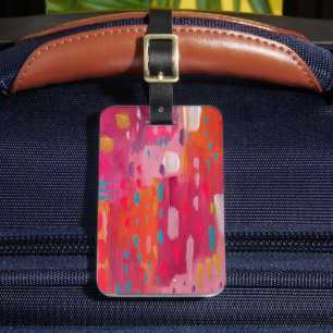 Pink and Orange Brush Marks Abstract Luggage Tag