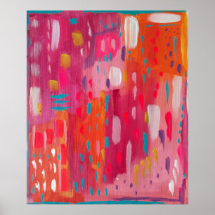 Pink and Orange Brush Marks Abstract Poster