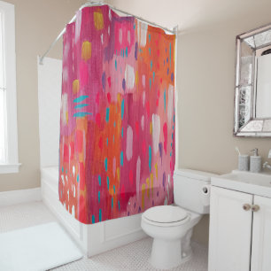 Pink and Orange Brush Marks Abstract Shower Curtain
