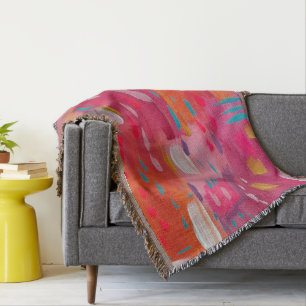 Pink and Orange Brush Marks Abstract  Throw Blanket