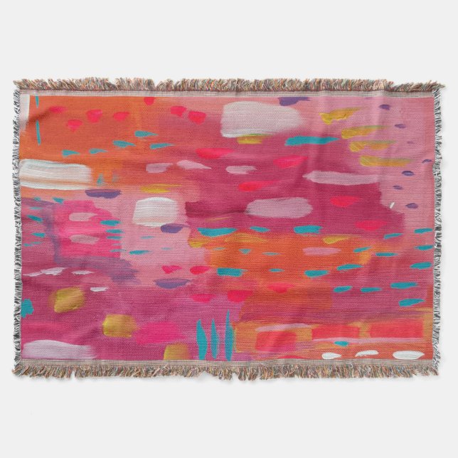 Pink and Orange Brush Marks Abstract  Throw Blanket (Front)