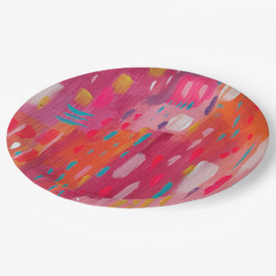 Pink and Orange Brush Marks Paper Plate