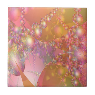Pink and Orange Bubble Fractal Ceramic Tile