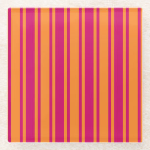 Pink and orange candy stripes glass coaster