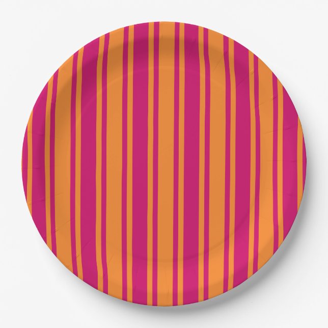 Pink and orange candy stripes paper plate (Front)