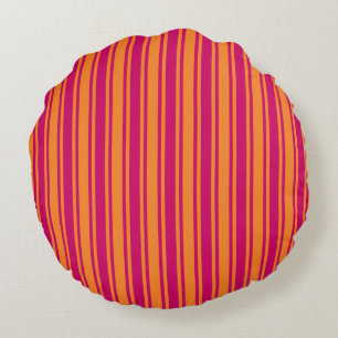 Pink and orange candy stripes round cushion